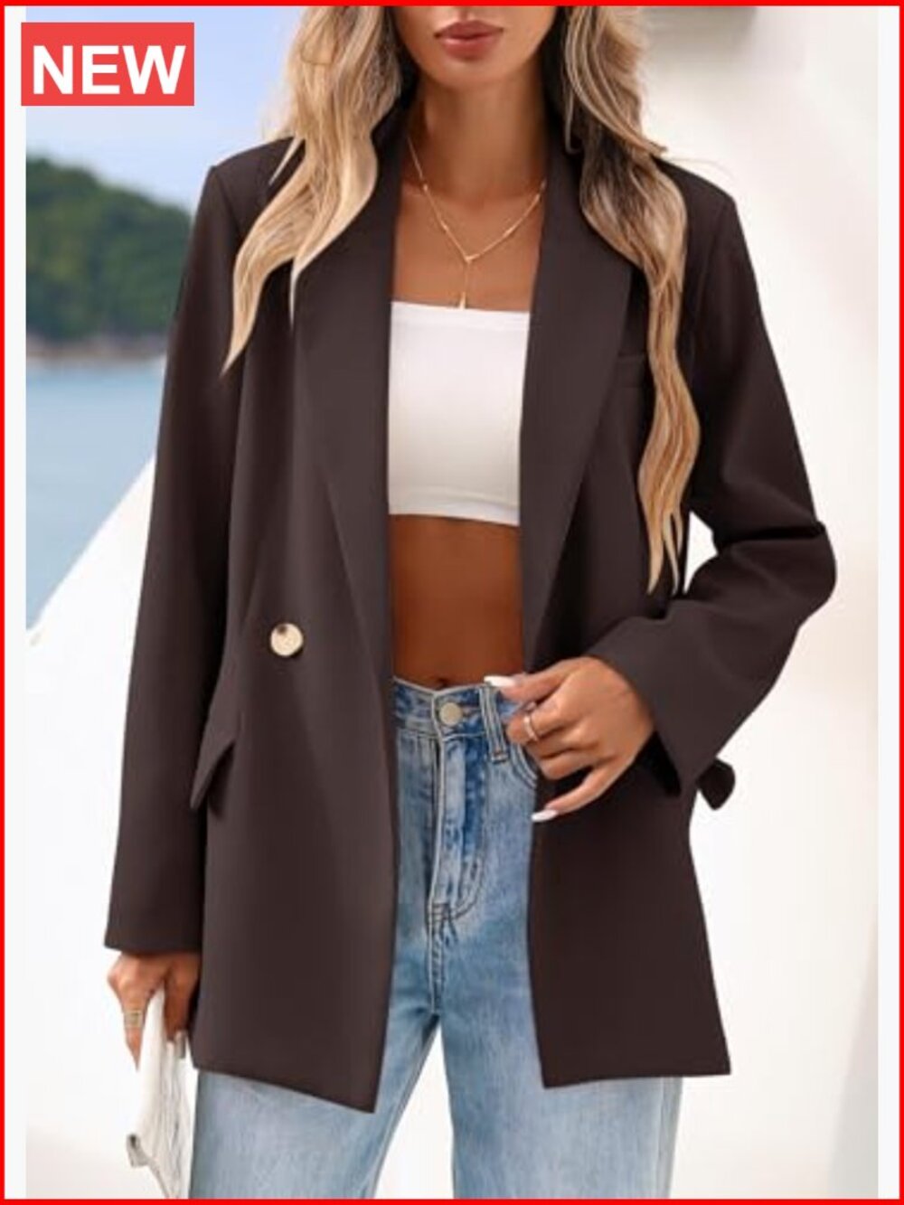 Open Front Blazer with Pockets - Long Sleeve Lapel Suit Jacket for Women - Picture 5 of 7